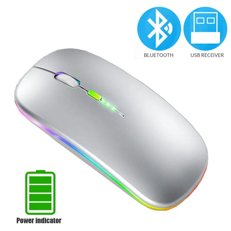 Mouse com USB ,wireless, Bluetooth 5.1, Recarregável, Portátil, Computador, Laptop, PC, MacBook, Gamer, 2.4GHz.